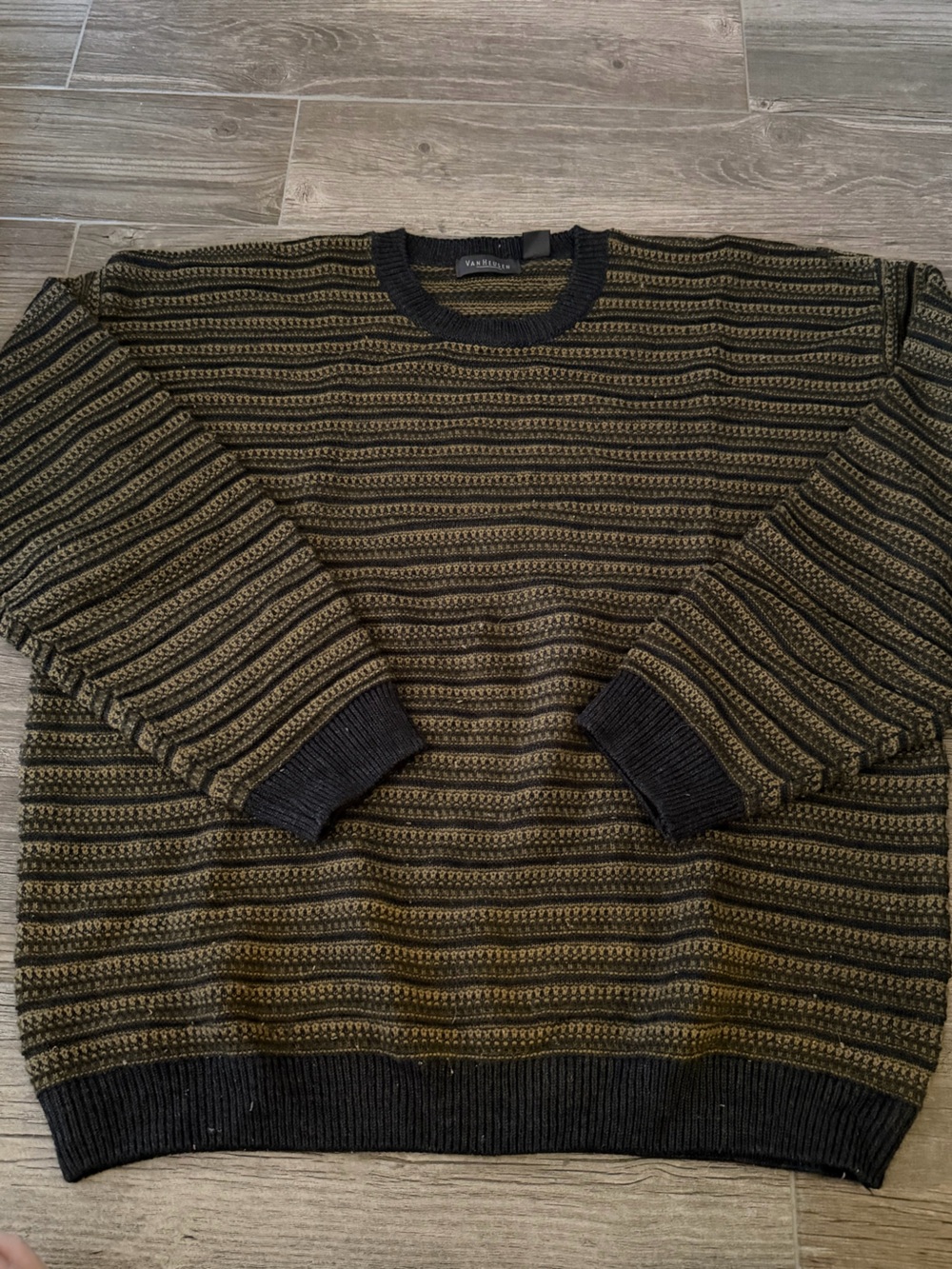 Van Heusen Olive & Black Striped Crewneck Sweater
